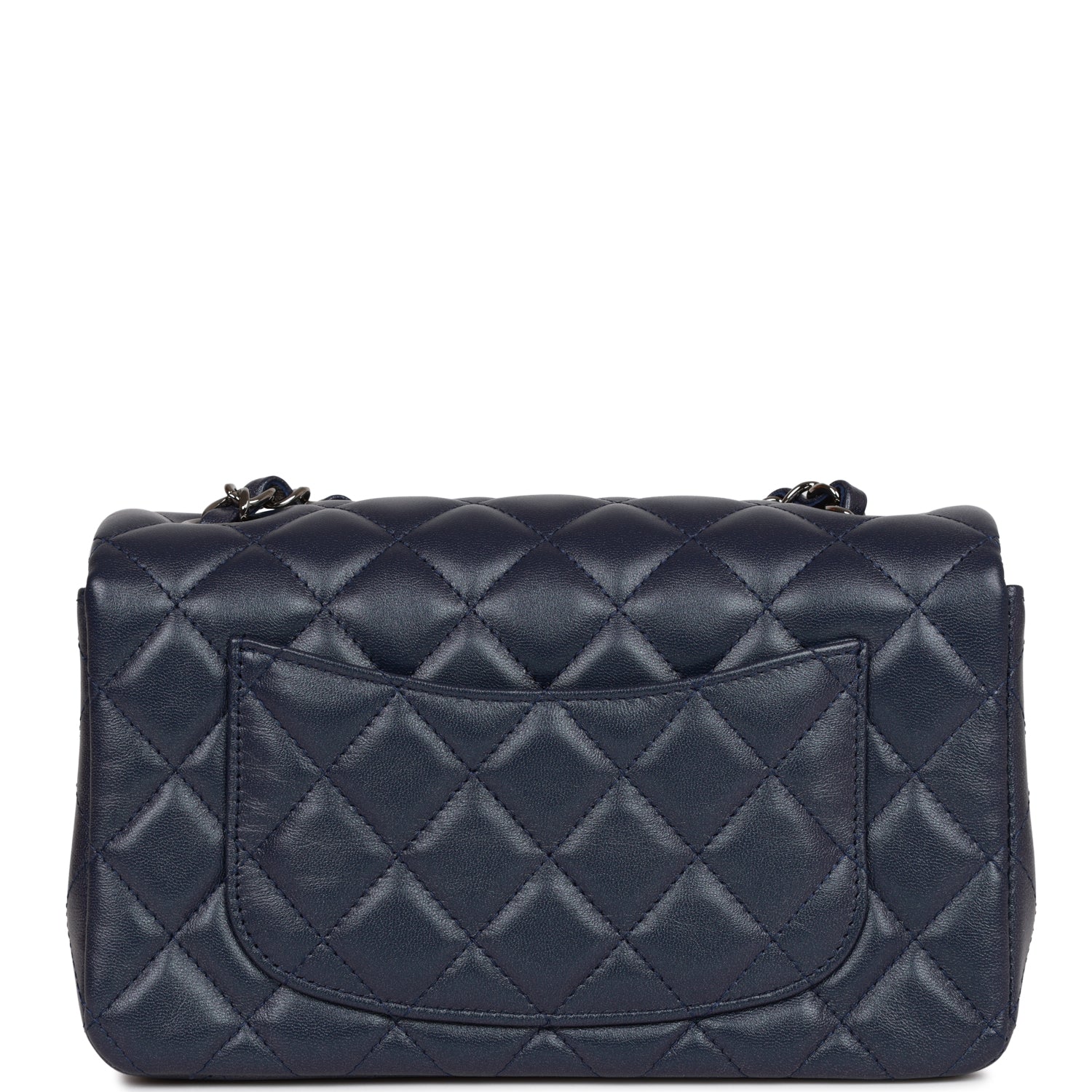 Chanel Mini Rectangular Flap Bag Navy Iridescent Lambskin Ruthenium Hardware