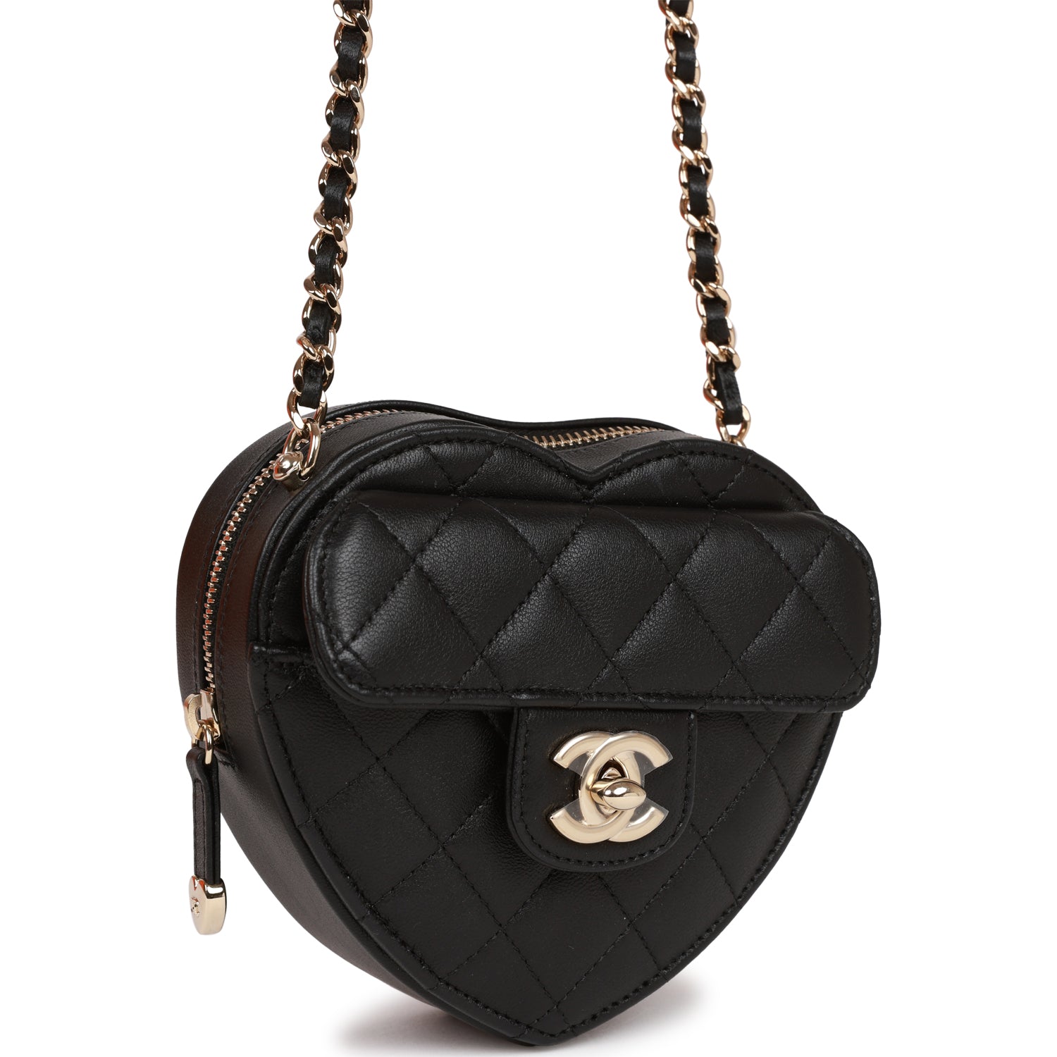 Chanel CC In Love Heart Clutch with Chain Black Lambskin Light Gold Hardware