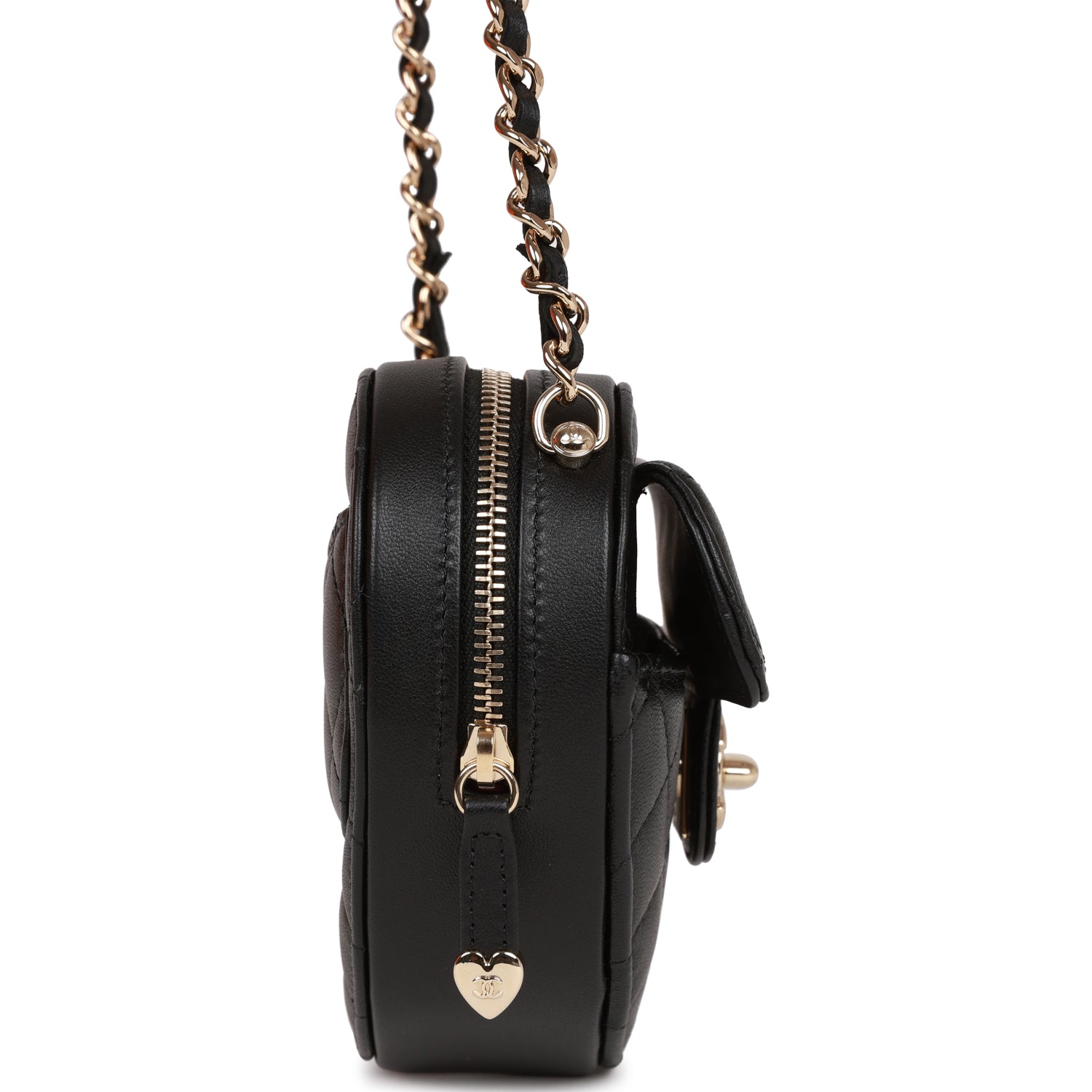 Chanel CC In Love Heart Clutch with Chain Black Lambskin Light Gold Hardware