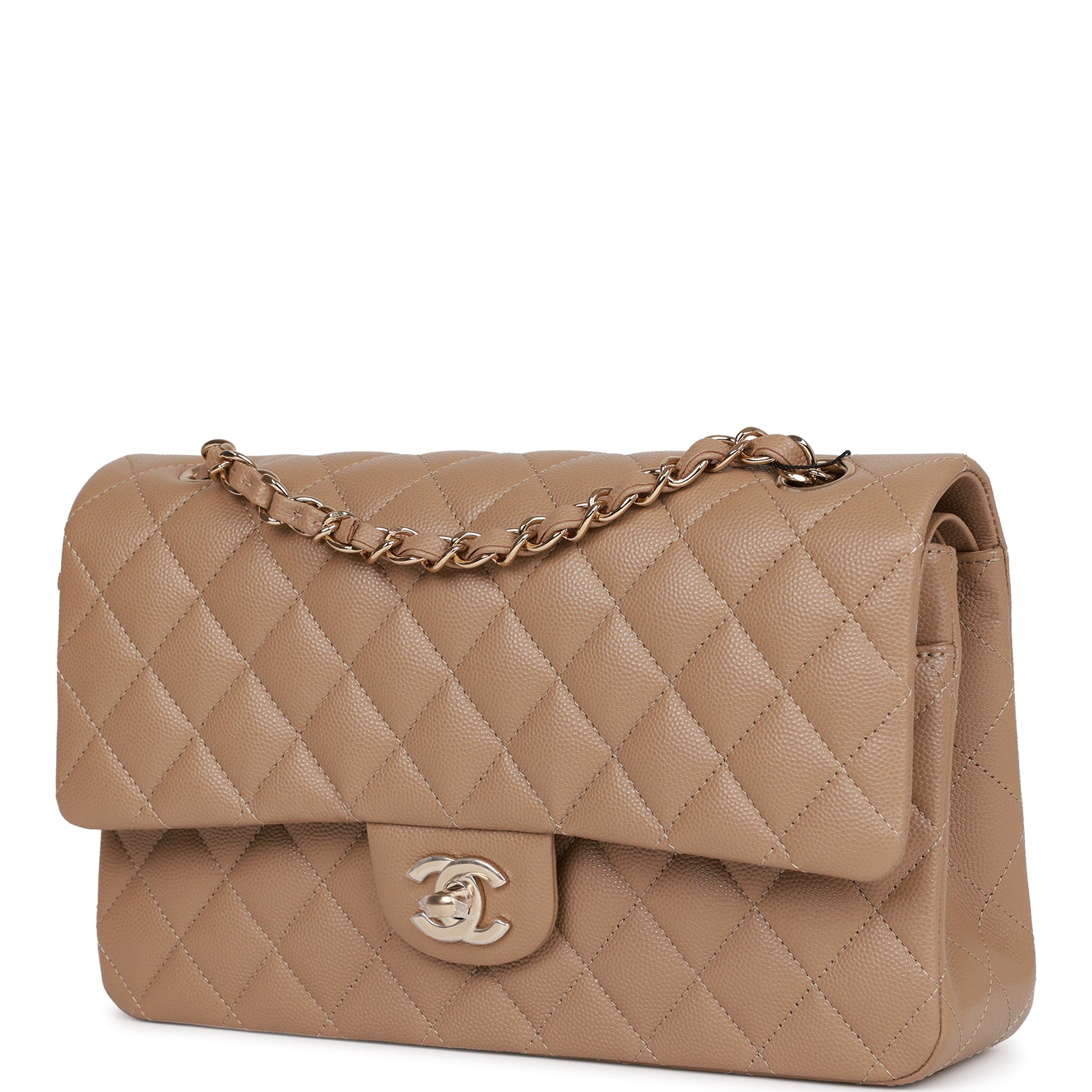 Chanel Medium Classic Double Flap Bag Dark Beige Caviar Light Gold Hardware