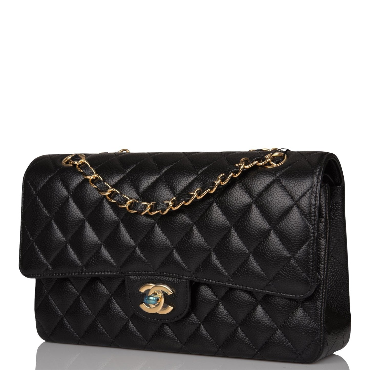 Chanel Medium Classic Double Flap Bag Black Quilted Caviar Gold Hardware