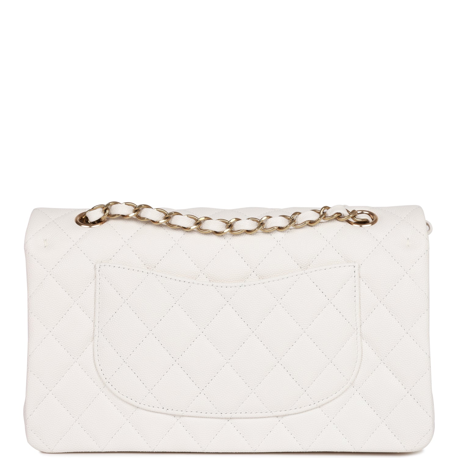 Chanel Medium Classic Double Flap Bag White Quilted Caviar Light Gold Hardware