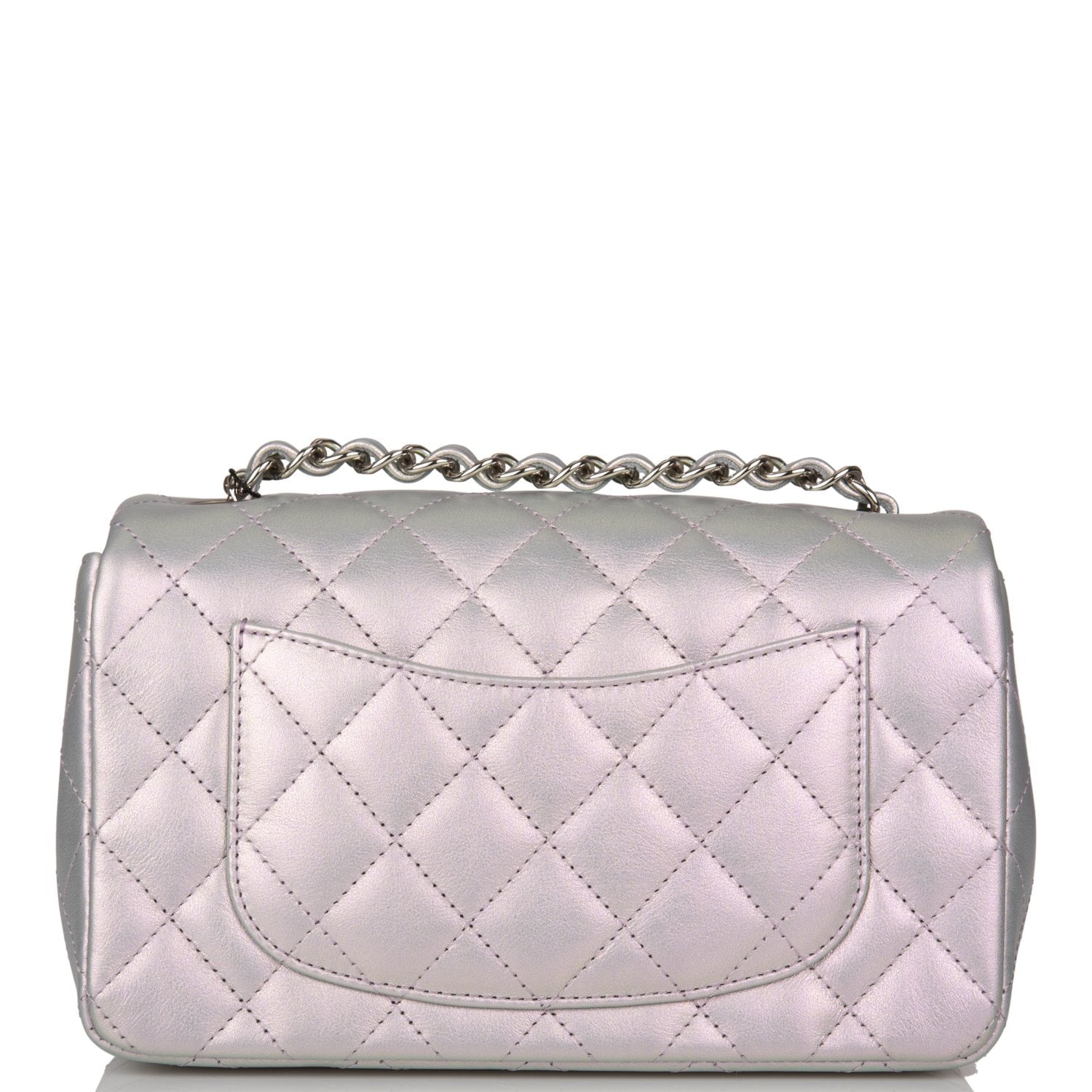 Chanel Mini Rectangular Flap Bag Purple Iridescent Quilted Lambskin Silver Hardware