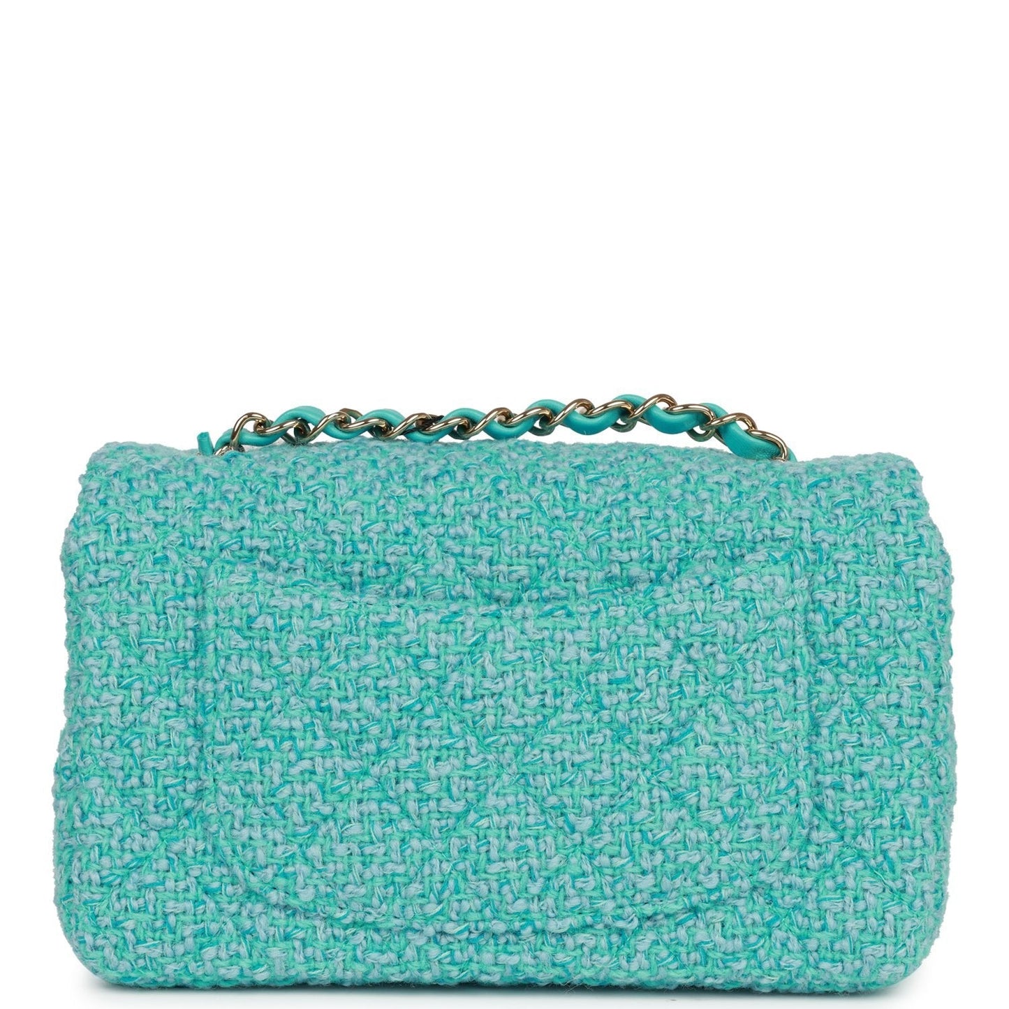 Chanel Mini Rectangular Flap Bag Blue Tweed Light Gold Hardware