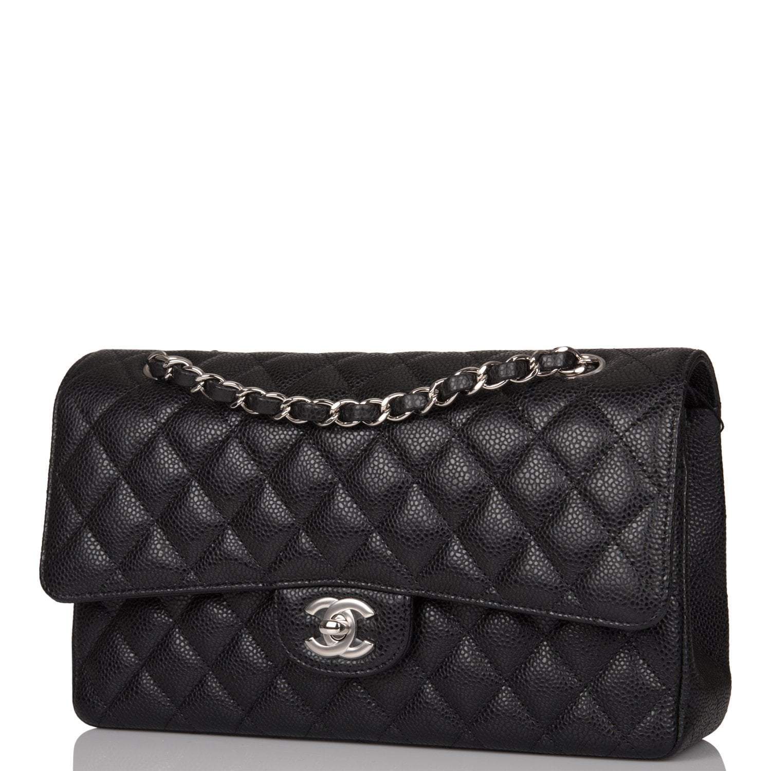 Chanel Medium Classic Double Flap Bag Black Caviar Silver Hardware
