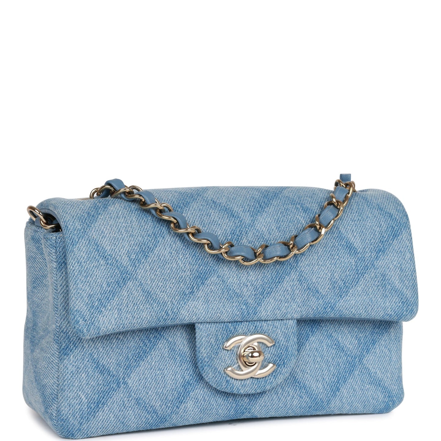 Chanel Blue Quilted Denim Rectangular Mini Flap Bag Gold Hardware