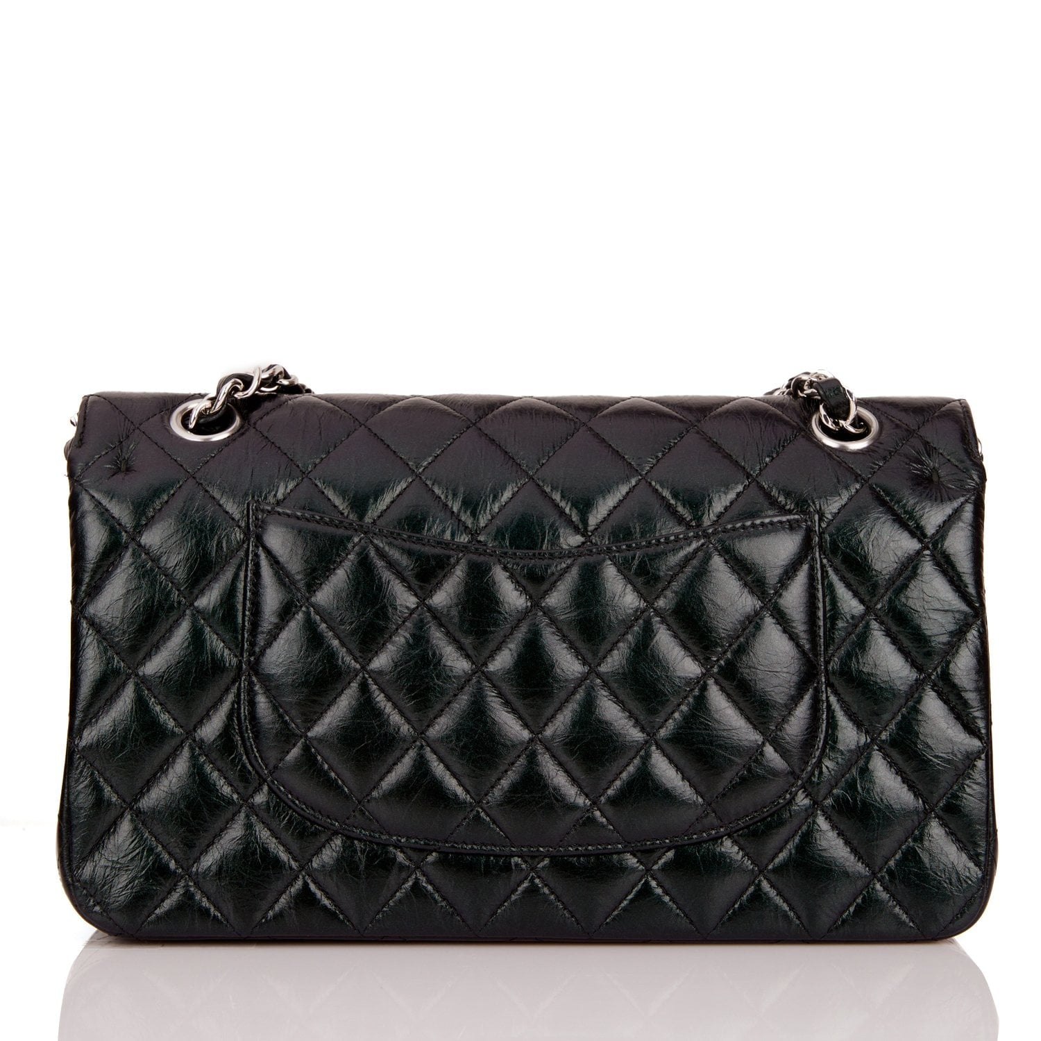 Chanel Medium Classic Double Flap Bag Black Iridescent Quilted Crumpled Calfskin Silver Hardware
