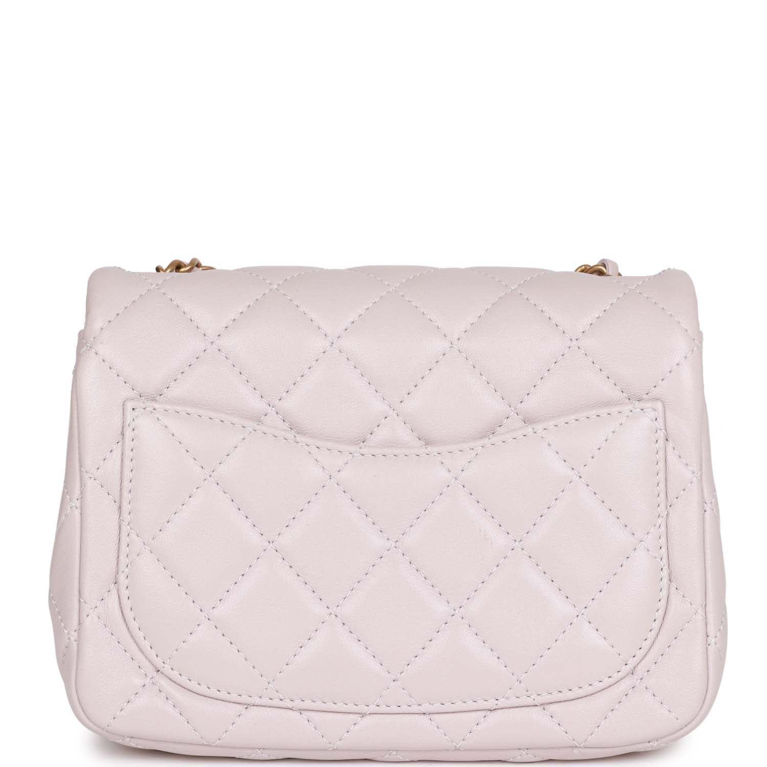 Chanel Pearl Crush Mini Square Flap Bag Purple Lambskin Antique Gold Hardware