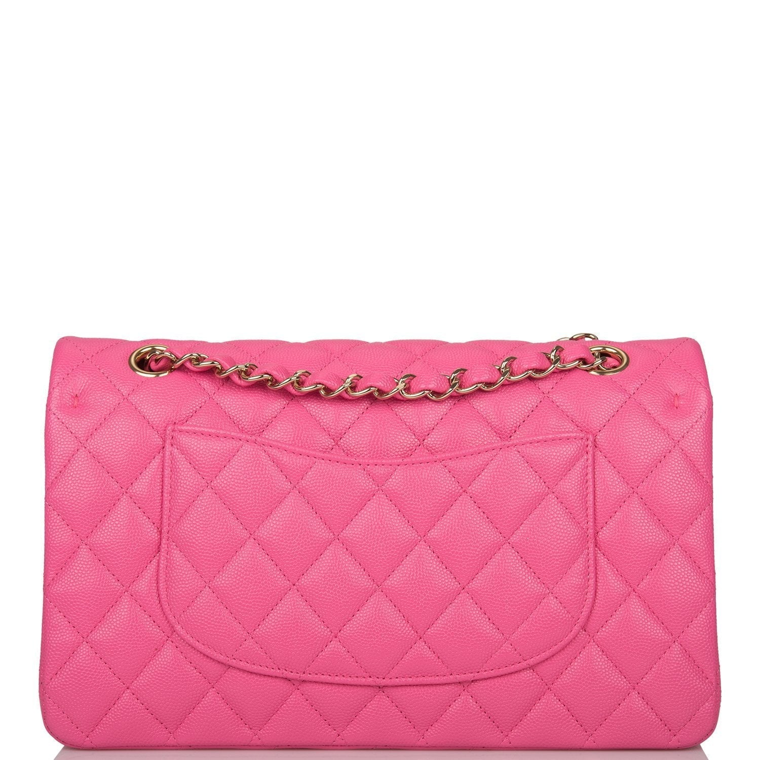 Chanel Pink Quilted Caviar Medium Classic Double Flap Bag Light Gold Hardware