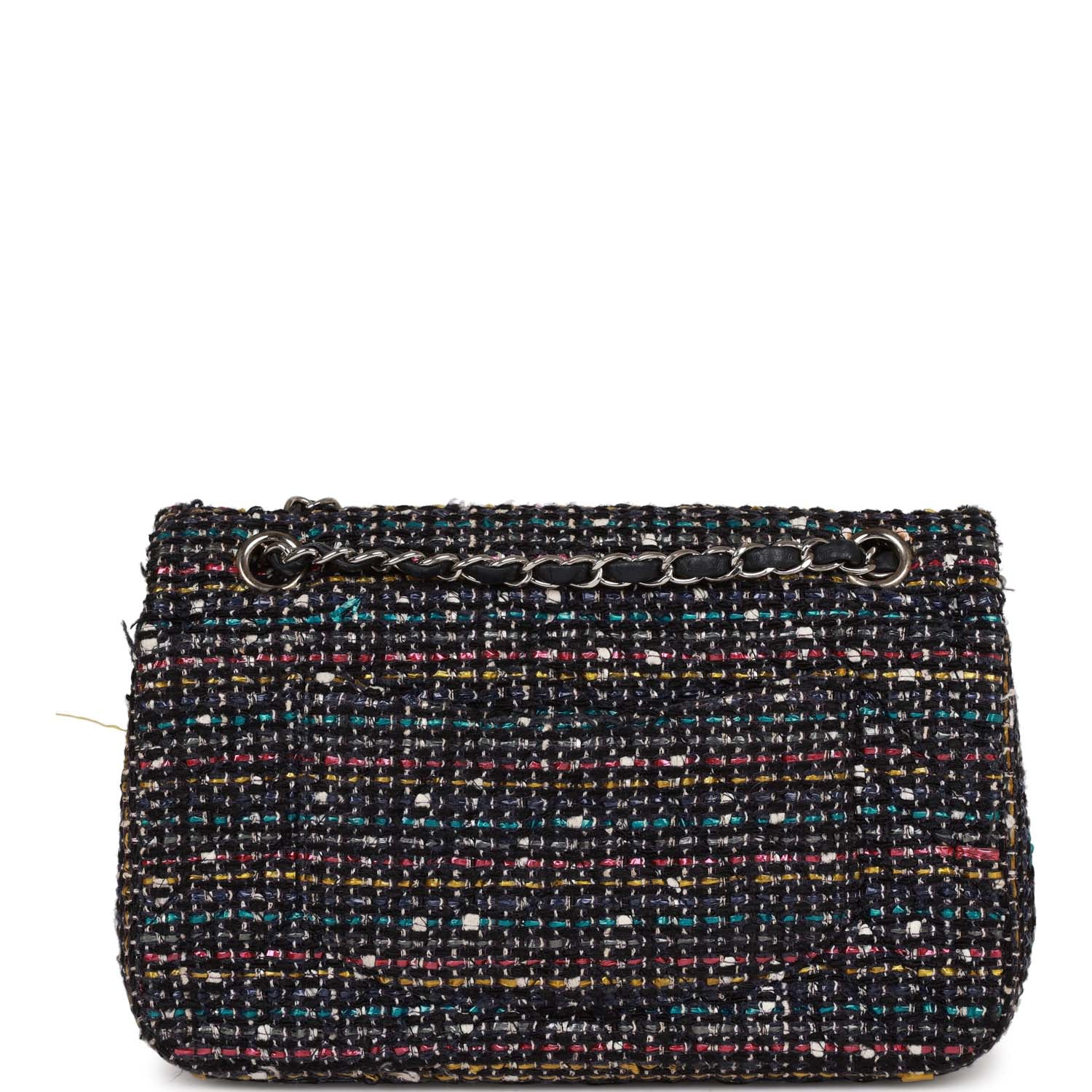 Chanel Medium Classic Double Flap Bag White and Black Tweed Boucle Silver Hardware