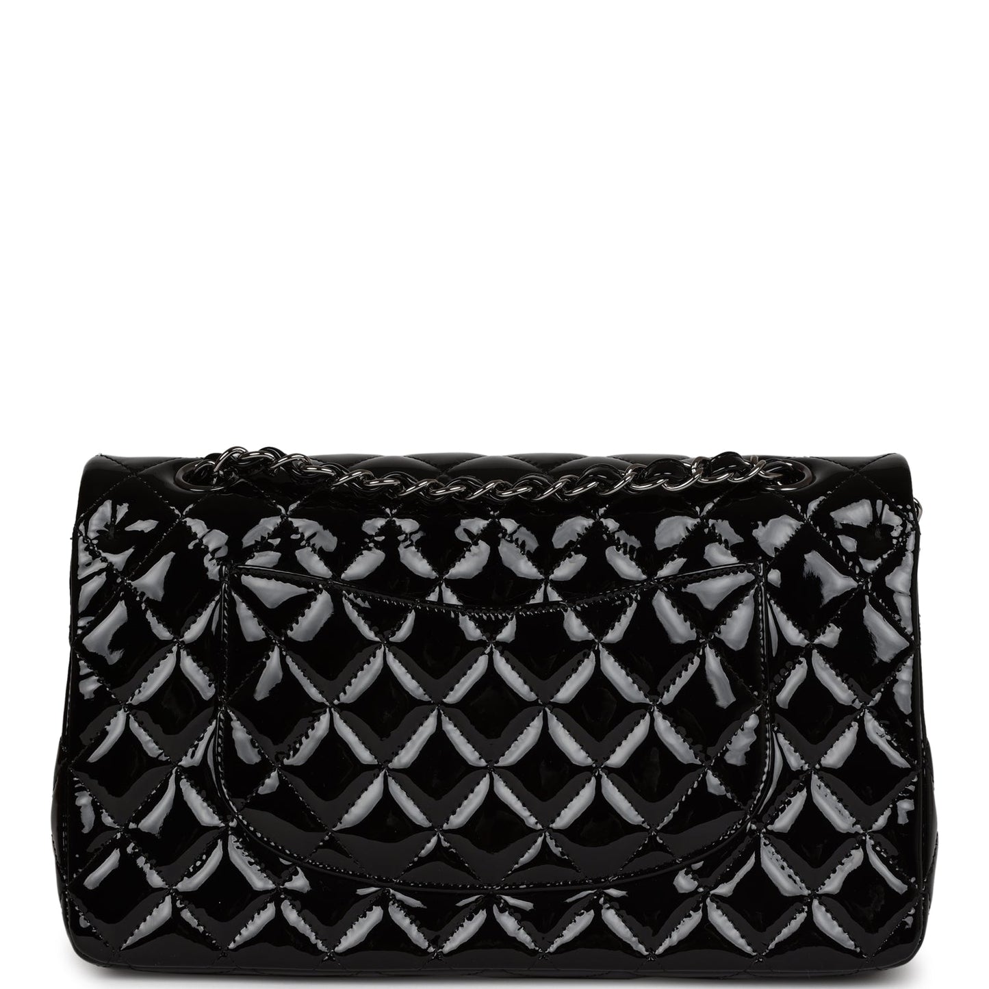 Chanel Medium Classic Double Flap Bag Black Patent Leather Silver Hardware