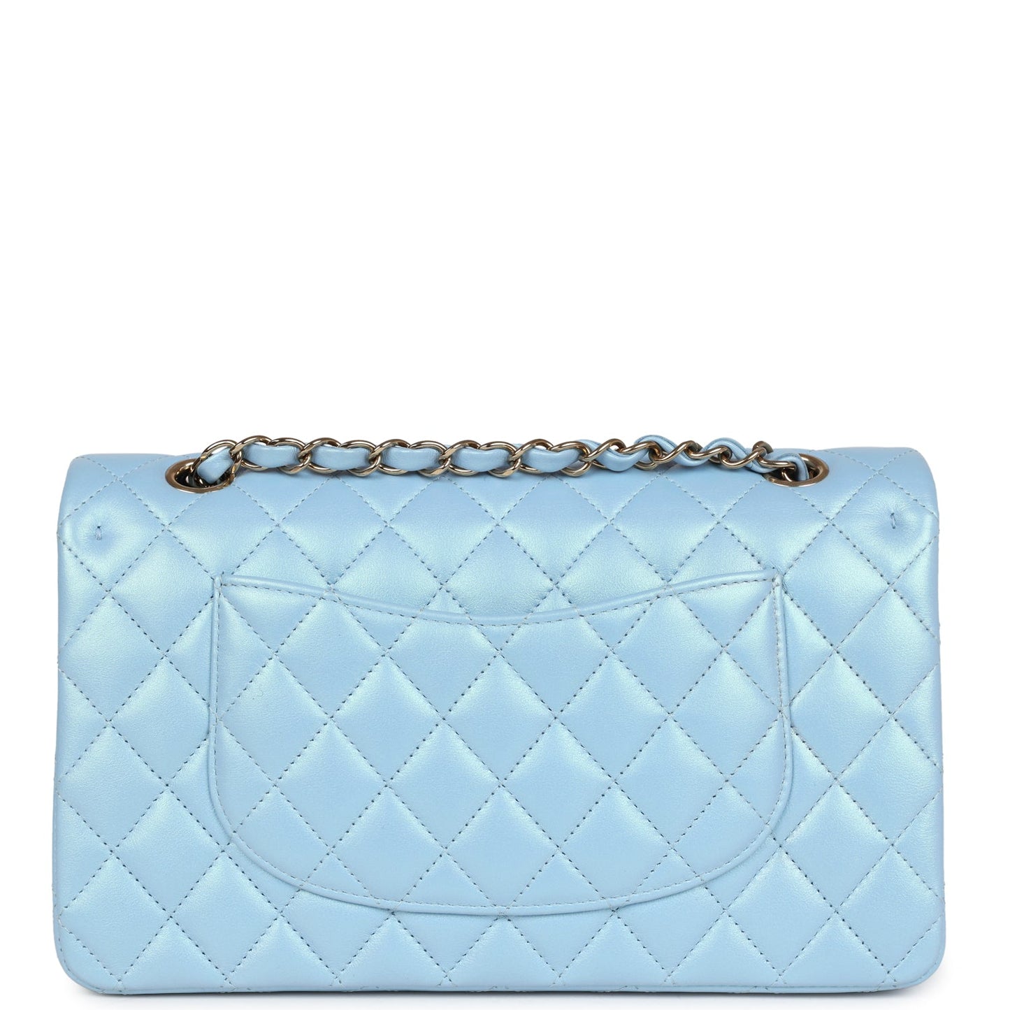 Chanel Medium Classic Double Flap Bag Blue Iridescent Calfskin Gold Hardware