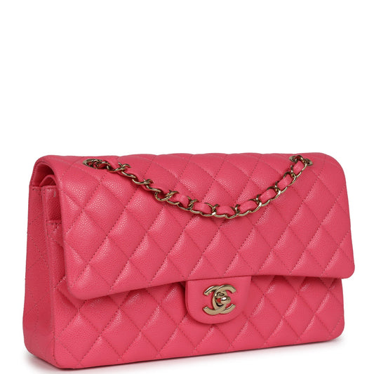 Chanel Medium Classic Double Flap Bag Pink Shiny Caviar Gold Hardware