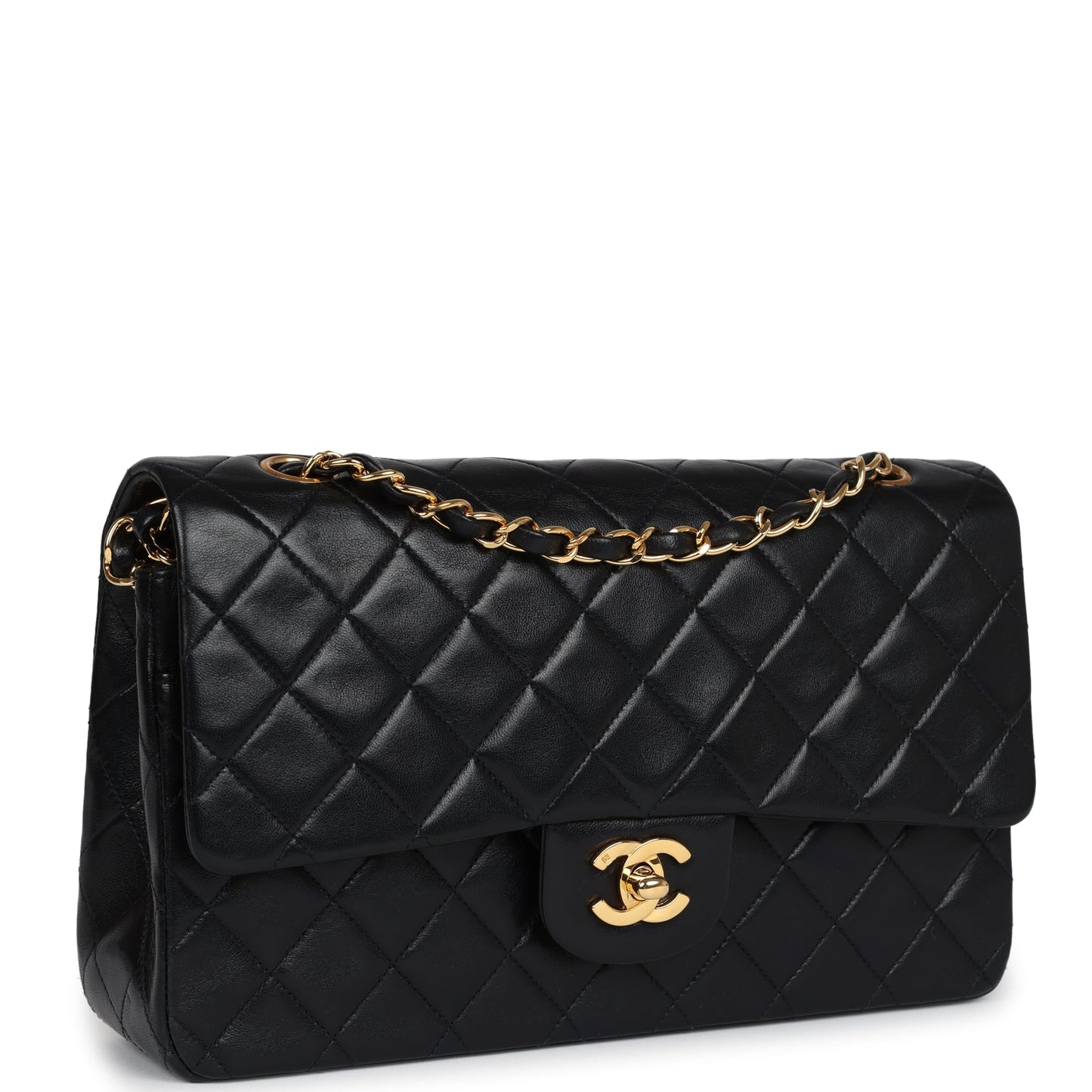 Chanel Medium Classic Double Flap Black Lambskin Gold Hardware Shoulder Bag