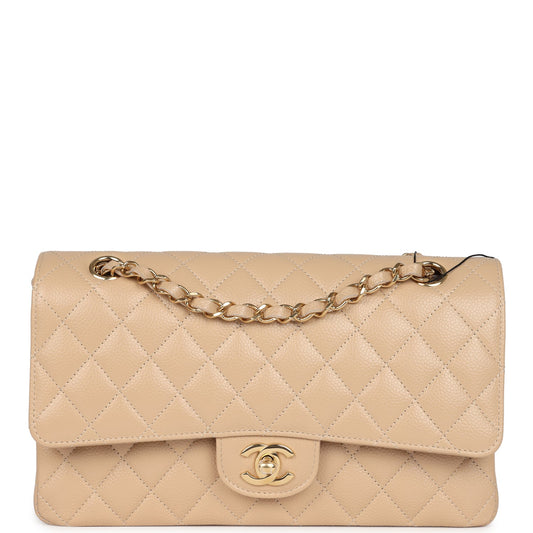 Chanel Medium Classic Double Flap Beige Caviar Gold Hardware Crossbody