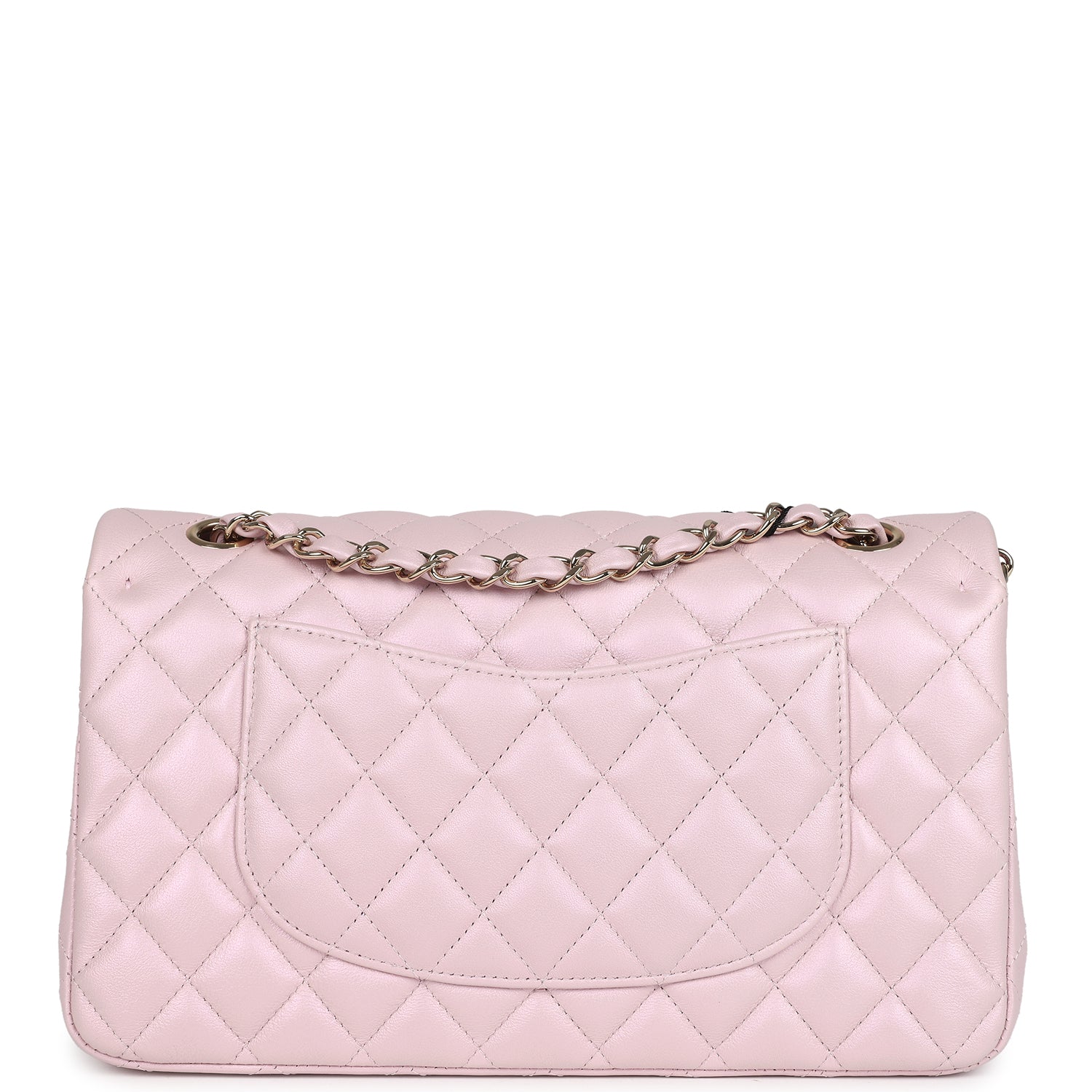 Chanel Medium Classic Double Flap Bag Pink Iridescent Lambskin Light Gold Hardware