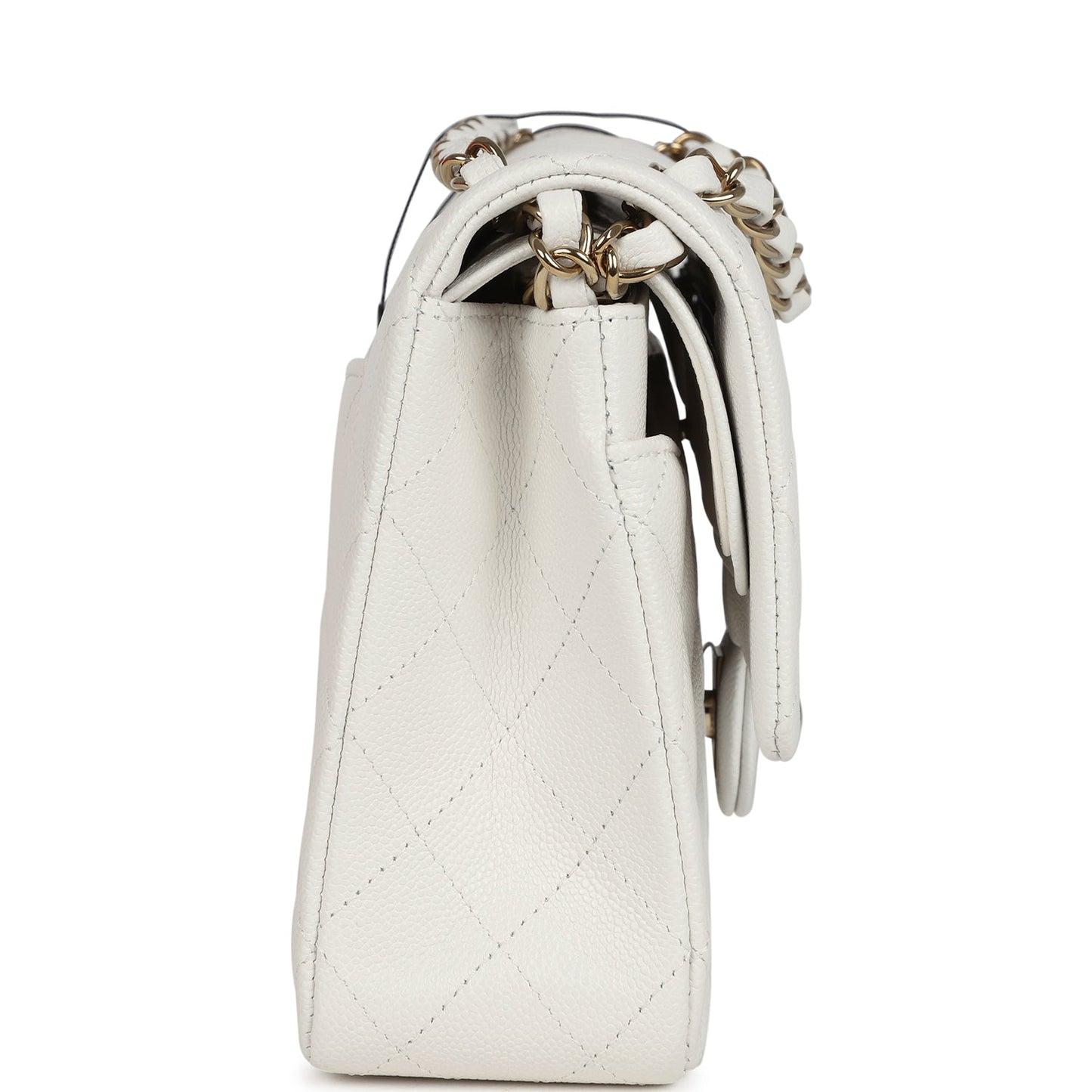 Chanel Medium Classic Double Flap White Caviar Light Gold Hardware