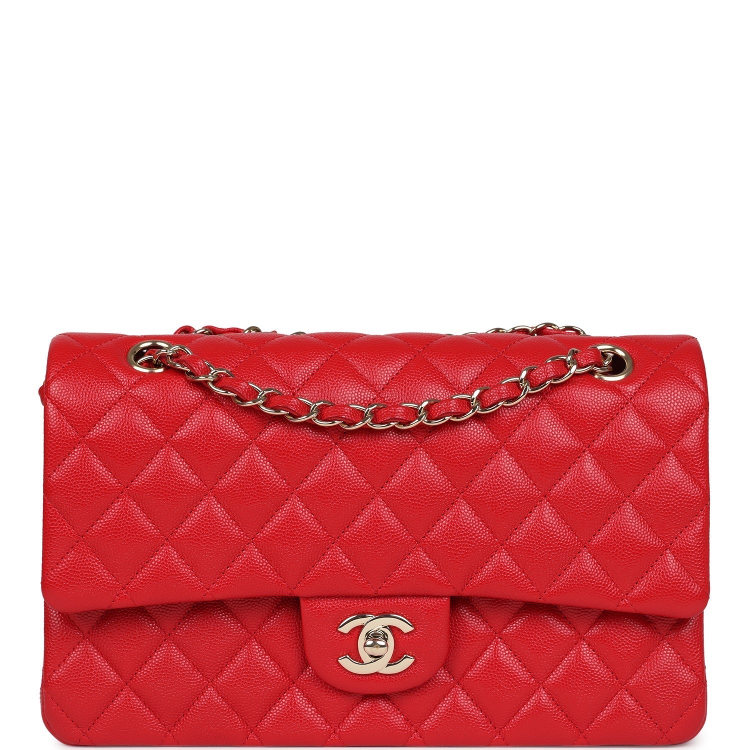 Chanel Medium Classic Double Flap Red Caviar Light Gold Hardware Crossbody
