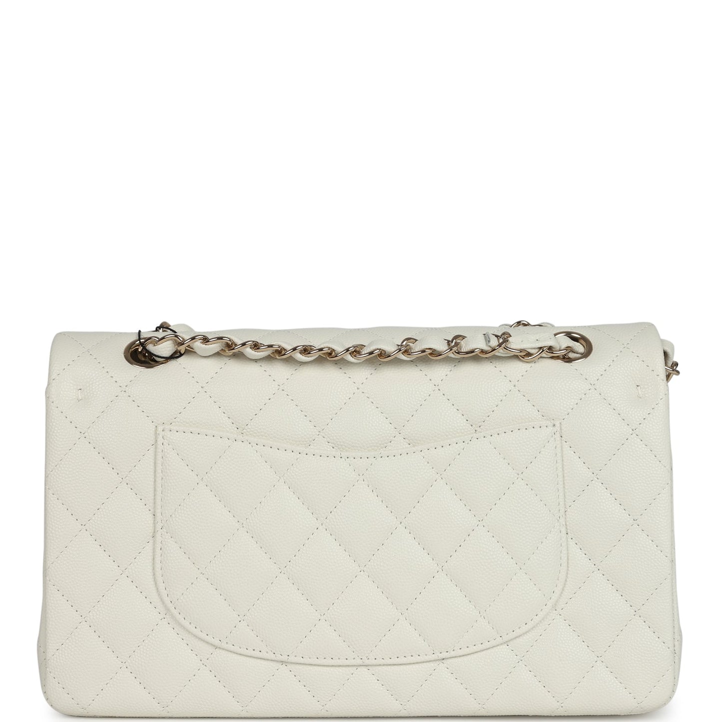 Chanel Medium Classic Double Flap White Caviar Light Gold Hardware Shoulder Bag