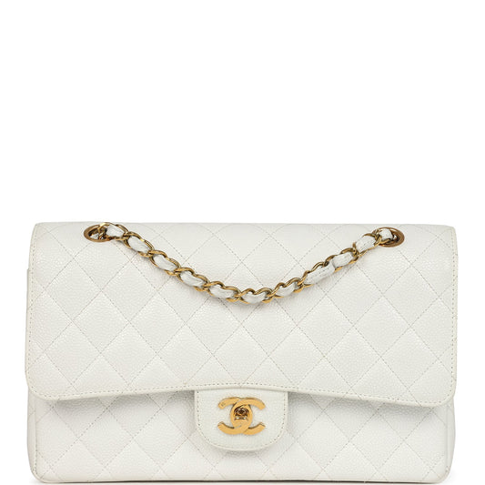 Chanel Medium Classic Double Flap White Caviar Gold Hardware Shoulder Bag