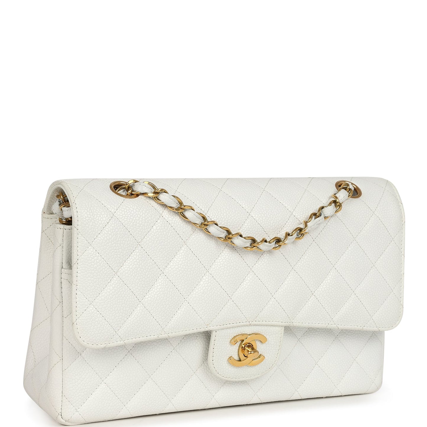 Chanel Medium Classic Double Flap White Caviar Gold Hardware Shoulder Bag