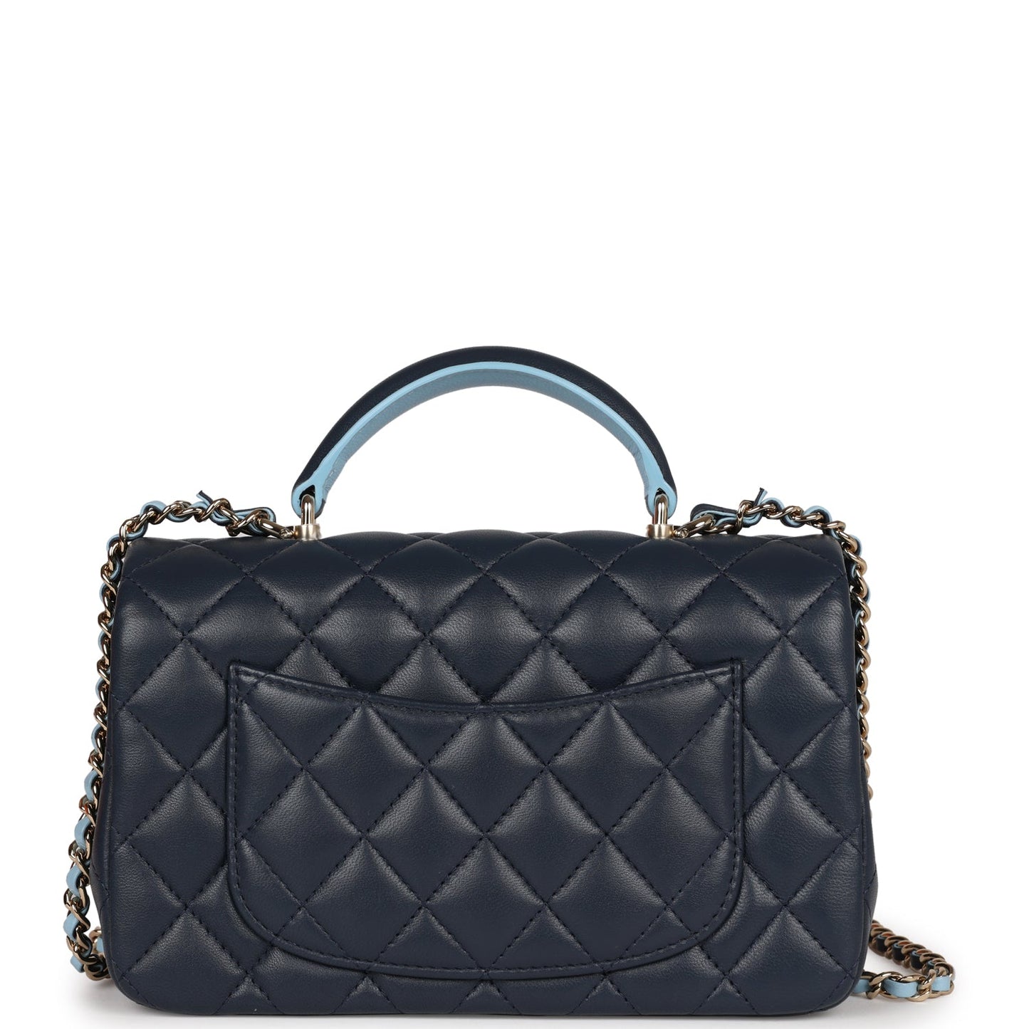 Chanel Mini Rectangular Flap Bag with Top Handle Dark Blue Lambskin Light Gold Hardware