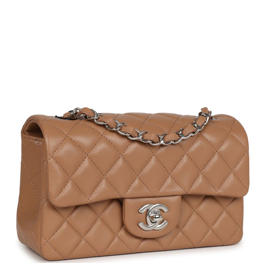 Chanel Mini Rectangular Flap Dark Beige Lambskin Silver Hardware