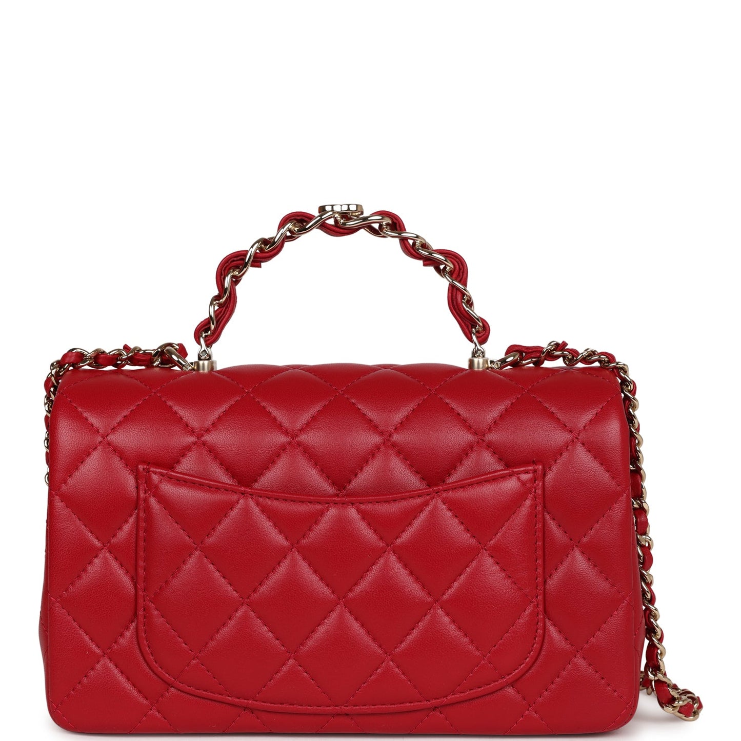 Chanel Mini Rectangular Flap with Top Handle Red Lambskin Light Gold Hardware