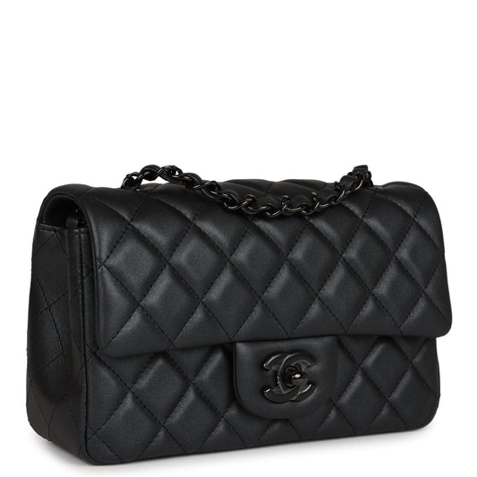 Chanel Mini Rectangular Flap So Black Iridescent Lambskin Black Hardware