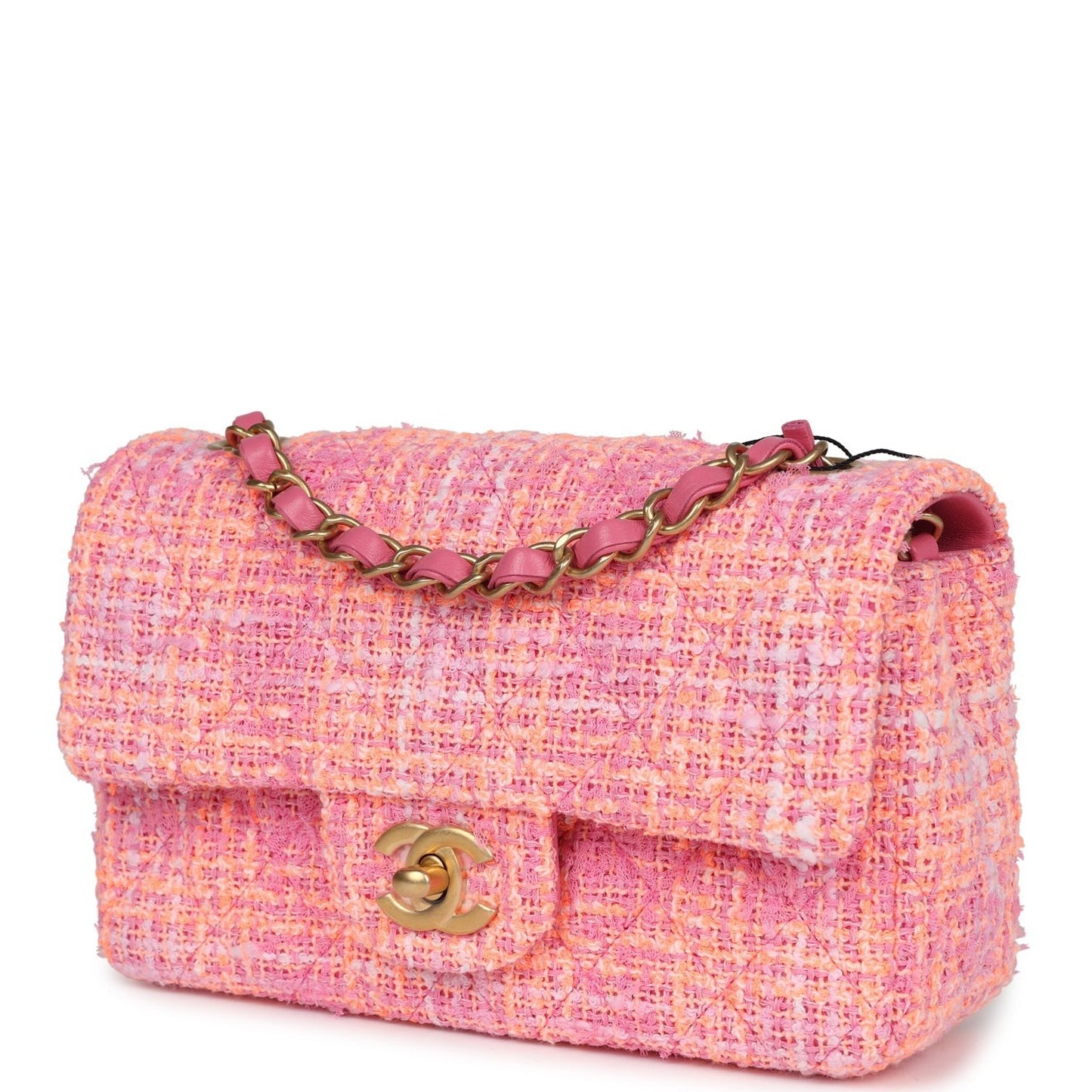 Chanel Mini Rectangular Flap Orange and Pink Tweed Gold Hardware