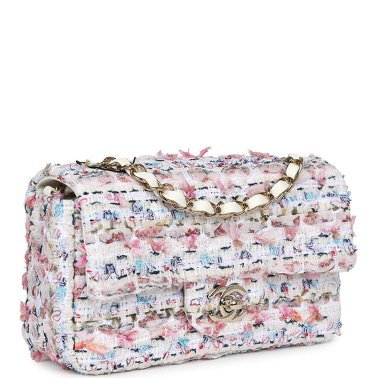 Chanel Mini Rectangular Flap Bag White Multicolored Tweed Light Gold Hardware