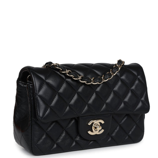 Chanel Mini Rectangular Flap Black Lambskin Light Gold Hardware