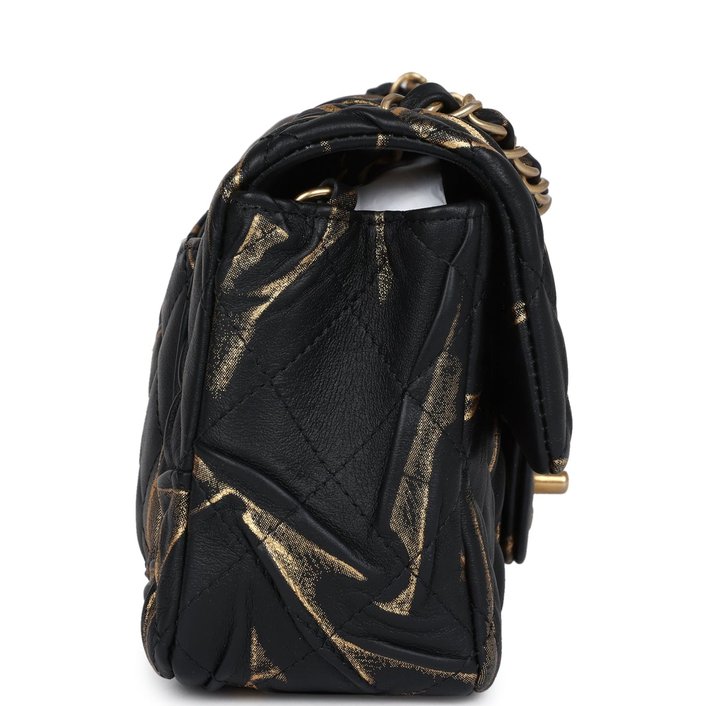 Chanel Mini Rectangular Flap Black and Gold Aged Calfskin Antique Gold Hardware
