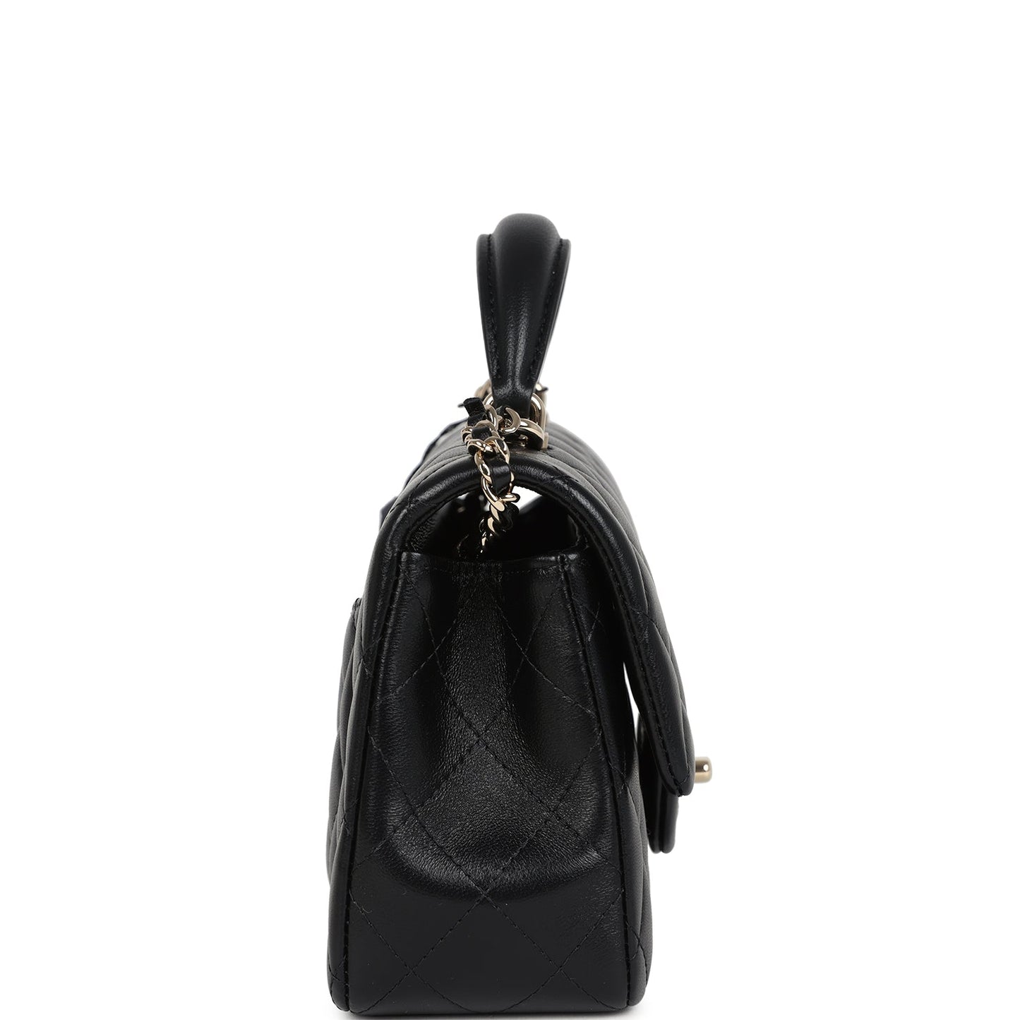 Chanel Mini Rectangular Top Handle Flap Bag Black Lambskin Light Gold Hardware