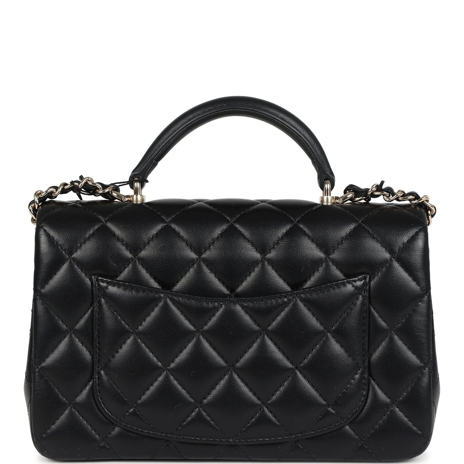 Chanel Mini Rectangular Top Handle Flap Bag Black Lambskin Light Gold Hardware
