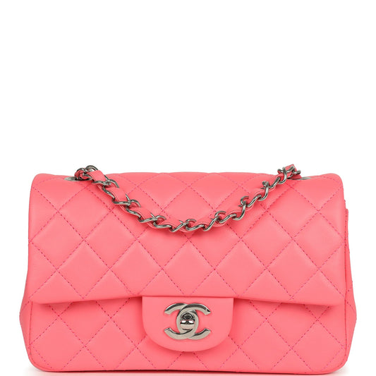 Chanel Mini Rectangular Flap Bag Pink Lambskin Silver Hardware Classic Flap