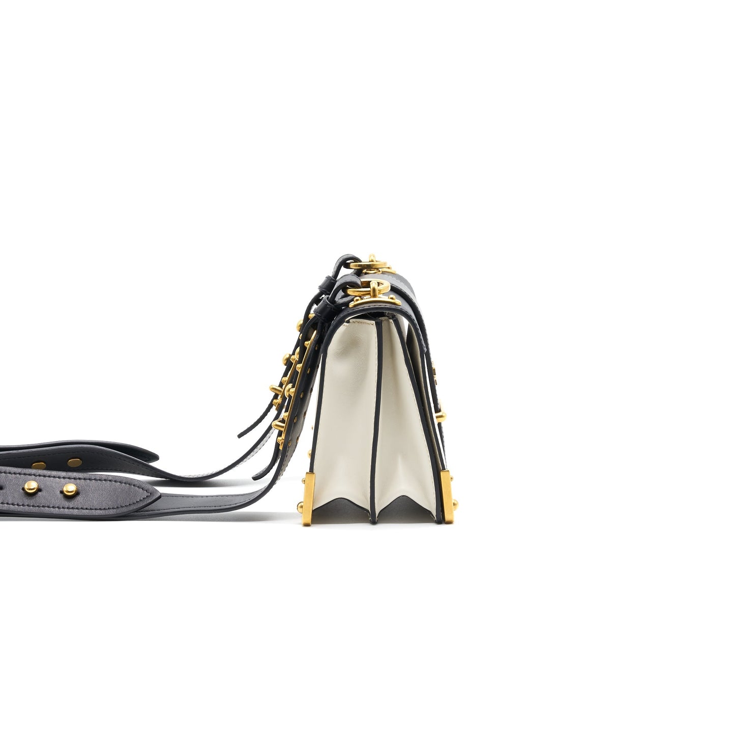 Prada Leather Cashier Bag White/ Black GHW