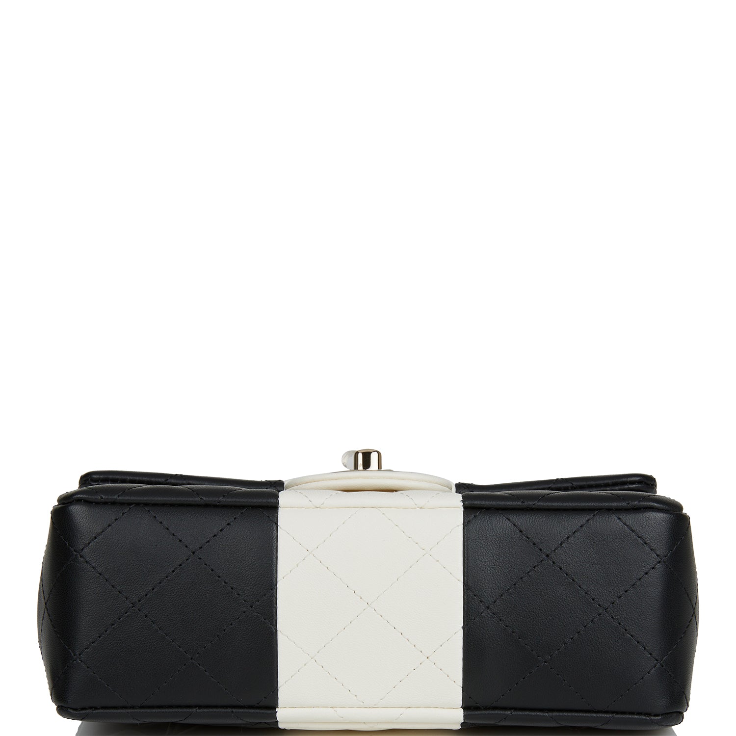 Chanel Mini Rectangular Flap Bag Black and White Lambskin Light Gold Hardware