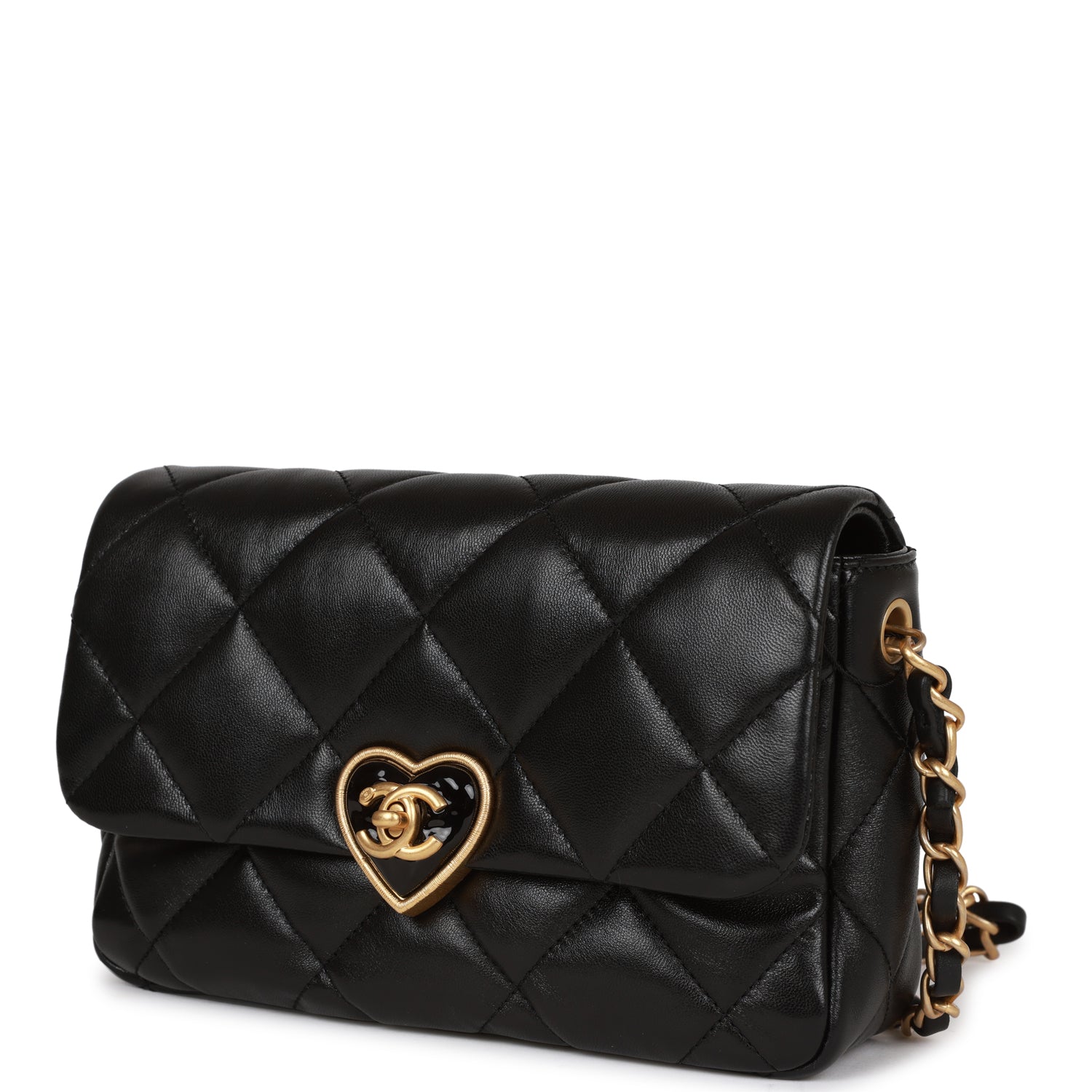 Chanel Heart Small Flap Bag Black Lambskin Antique Gold Hardware