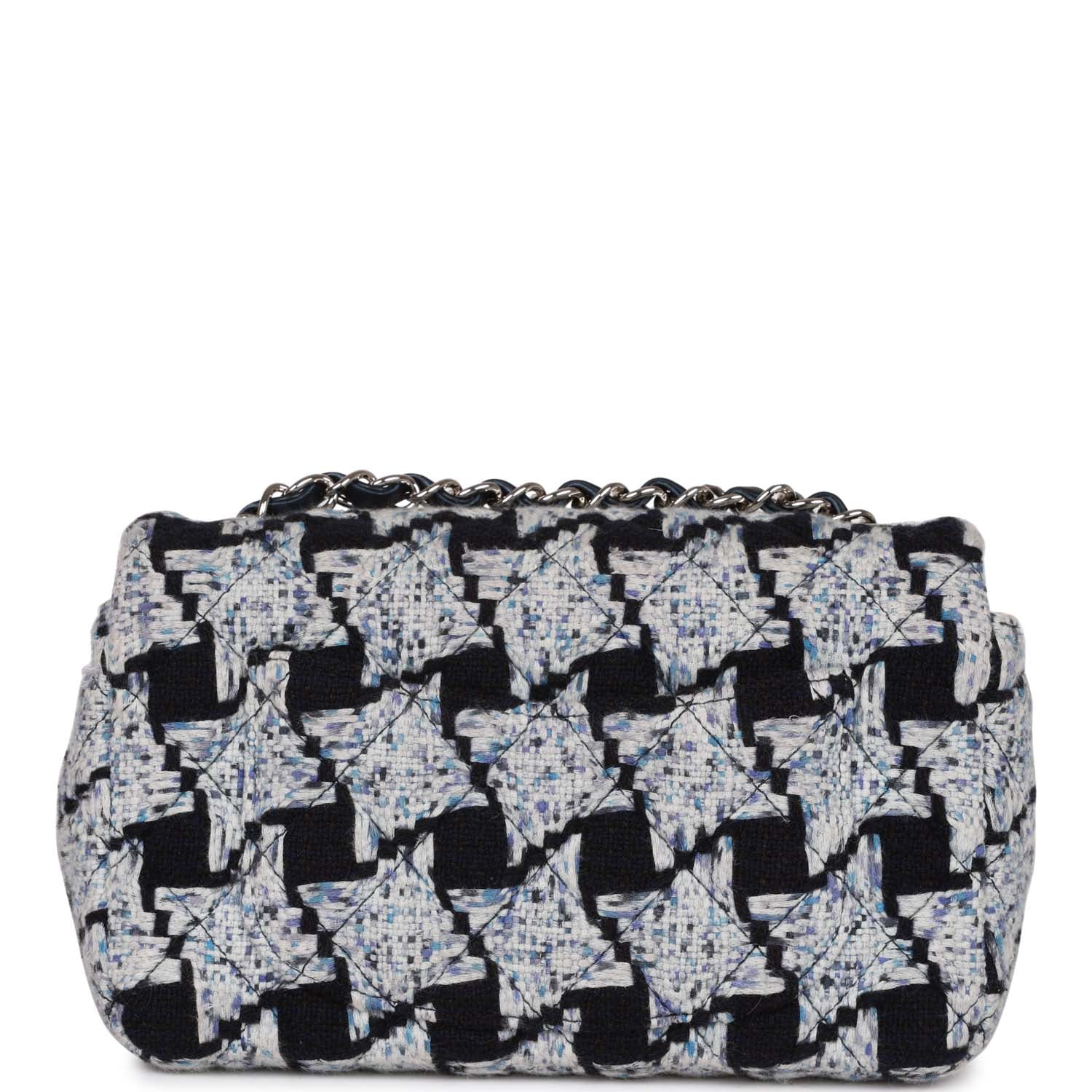 Chanel Mini Rectangular Flap Bag Blue Tweed Silver Hardware