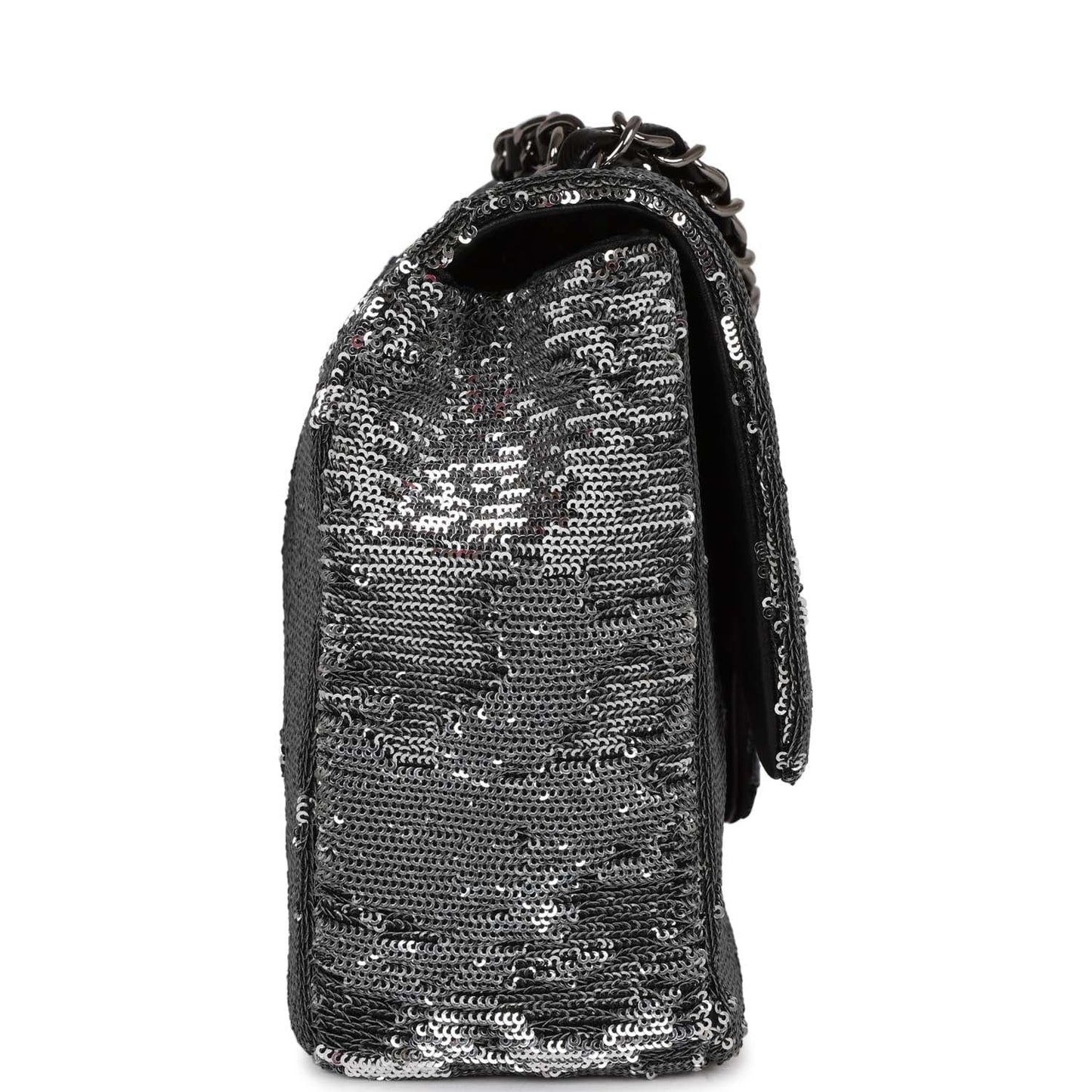 Chanel Small Classic Flap Bag Black and Silver Sequins Silver Hardware