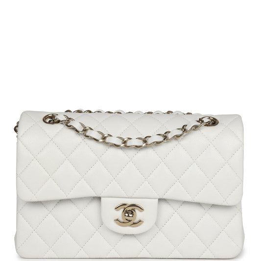 Chanel Small Classic Double Flap White Caviar Light Gold Hardware Shoulder Bag