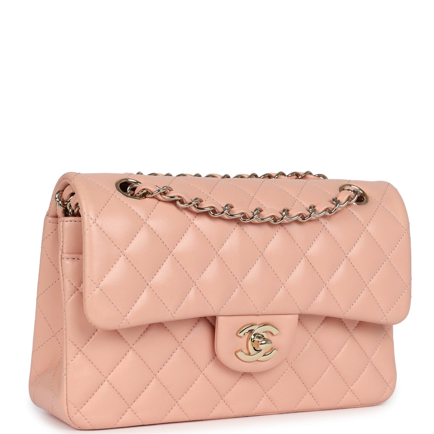 Chanel Small Classic Double Flap Light Pink Lambskin Gold Hardware Shoulder Bag