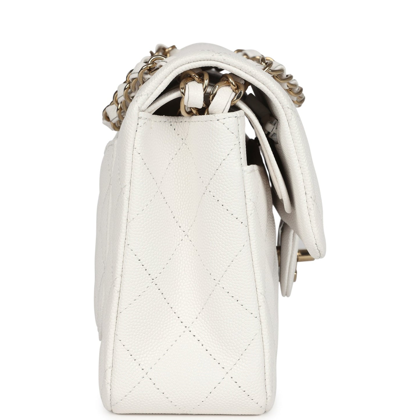 Chanel Small Classic Double Flap White Caviar Light Gold Hardware Shoulder Bag