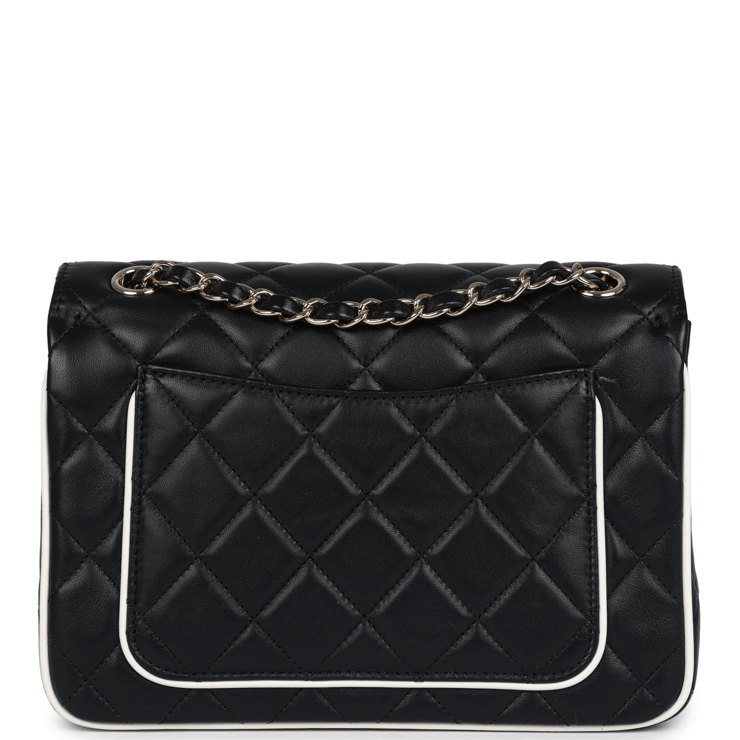 Chanel Small Graphic Frame Flap Bag Black and White Lambskin Light Gold Hardware