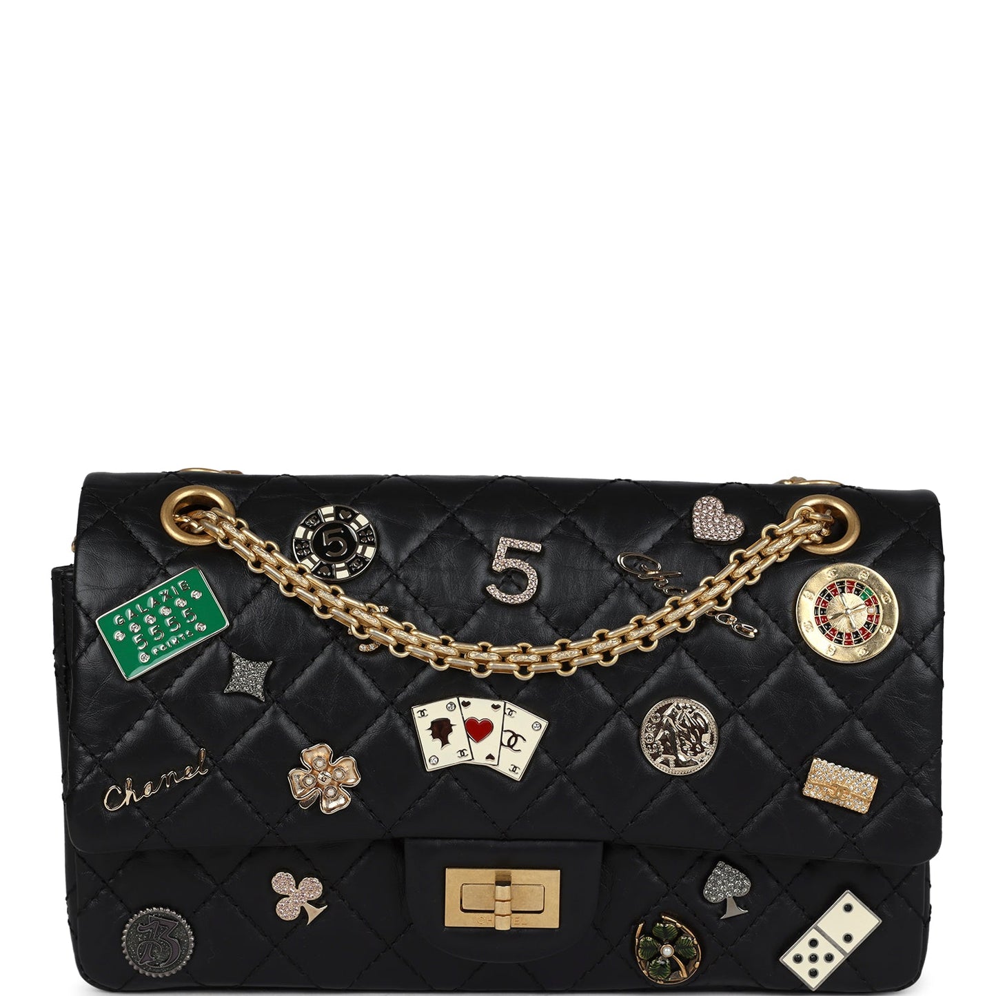 Chanel Small Reissue 225 2.55 Double Flap Lucky Charms Black Aged Calfskin Antique Gold Hardware
