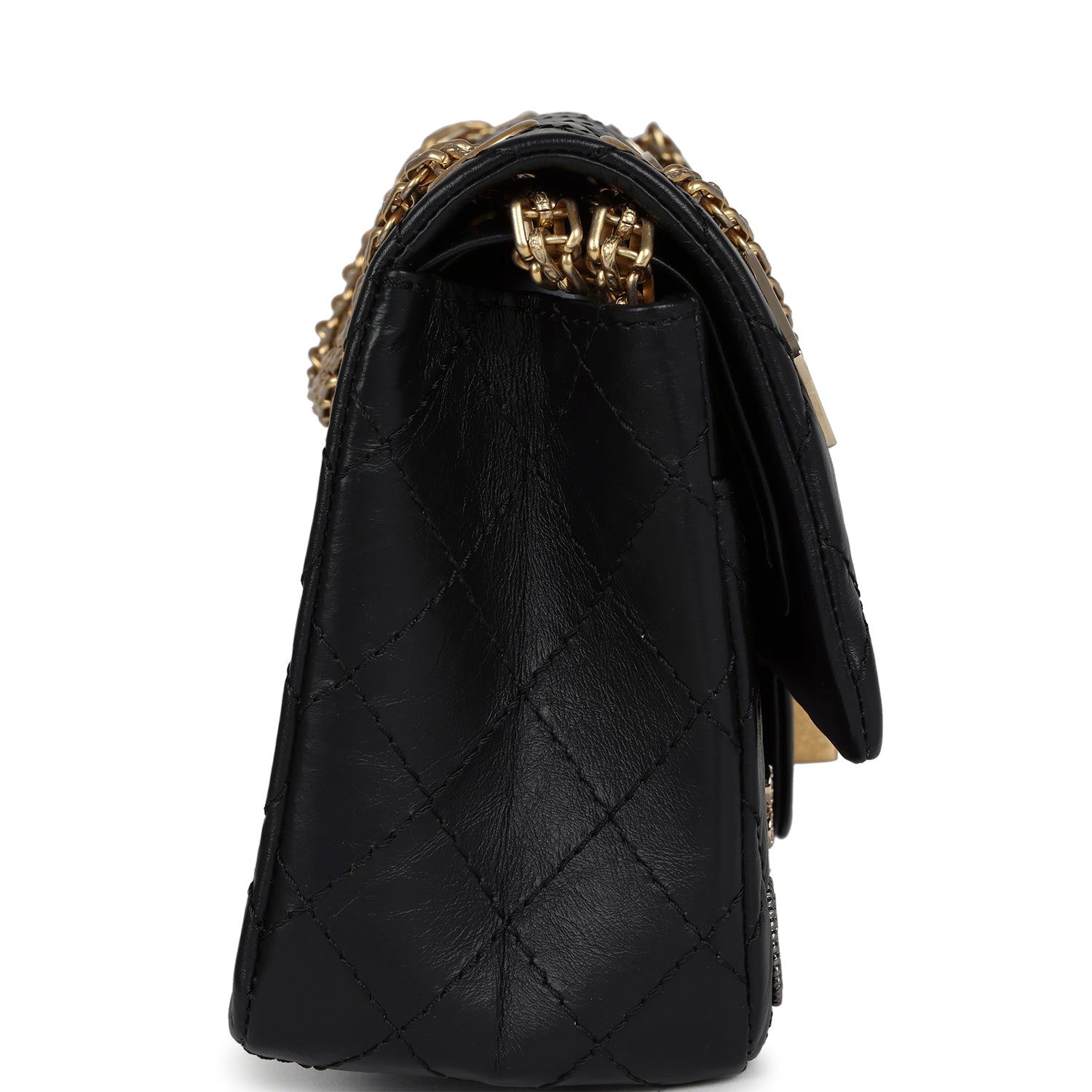 Chanel Small Reissue 225 2.55 Double Flap Lucky Charms Black Aged Calfskin Antique Gold Hardware