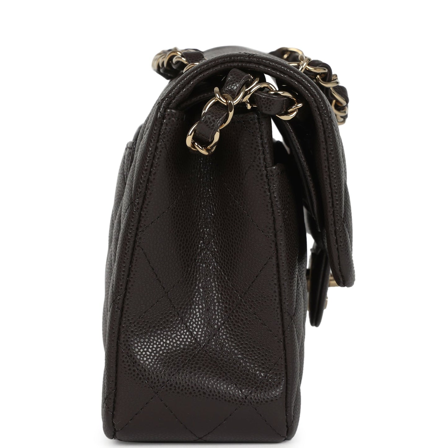 Chanel Small Classic Double Flap Bag Brown Shiny Caviar Light Gold Hardware