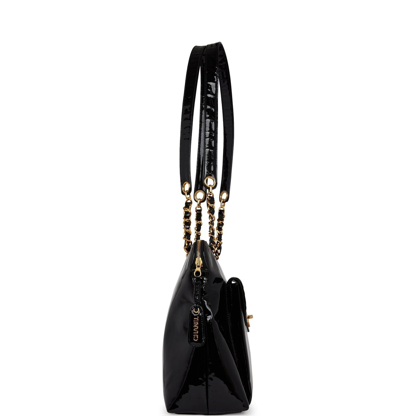 Chanel Tote Bag Black Patent Gold Hardware