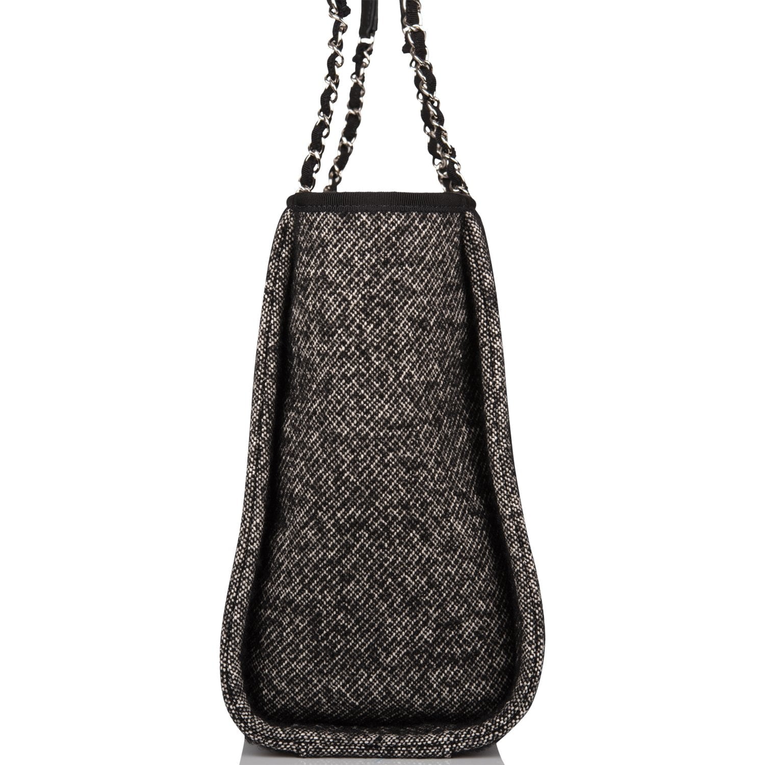 Chanel Small Deauville Shopping Bag Black Wool Silver Hardware